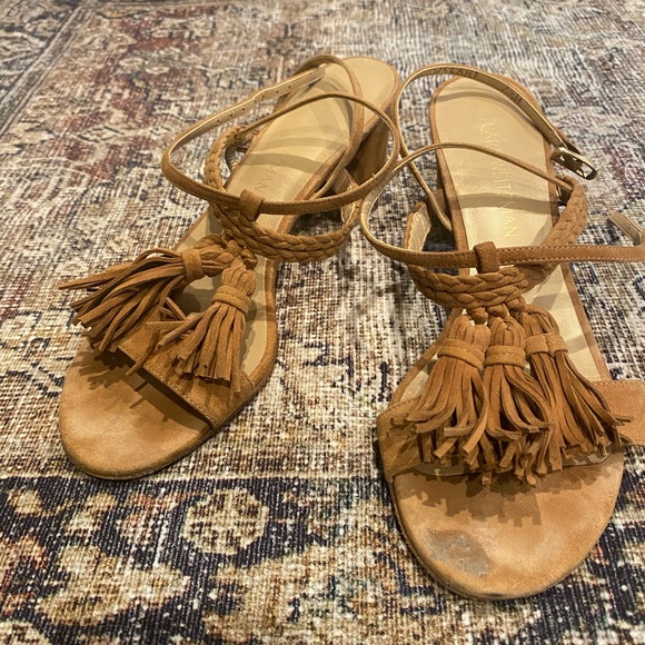 Stuart Weizmann Tasselmania suede City Sandals size 7.5 - Picture 2 of 6